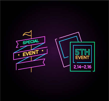 아이콘 프레임 이벤트 사람없음 세트 라벨 깃발 네온 폴라로이드사진 네온아트 2D아이콘 AI파일 폴라로이드 파일형식 벡터