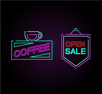 아이콘 커피 프레임 이벤트 사람없음 세트 라벨 세일 오픈 커피잔 네온 네온아트 2D아이콘 AI파일 음료 잔 파일형식 벡터