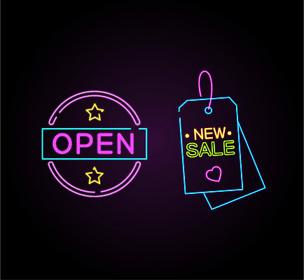 아이콘 별 프레임 이벤트 사람없음 세트 꼬리표 라벨 세일 하트 오픈 가격표 네온 네온아트 2D아이콘 AI파일 자연요소 모양 파일형식 벡터