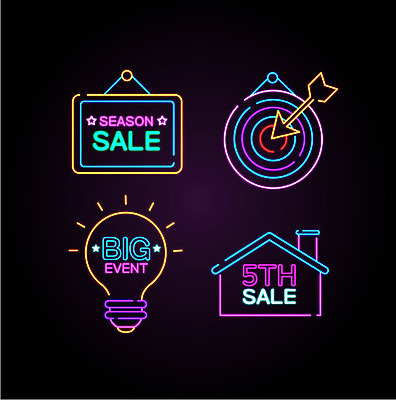 아이콘 전구 화살 주택 프레임 이벤트 사람없음 세트 라벨 세일 과녁판 네온 네온아트 2D아이콘 AI파일 건물 파일형식 벡터
