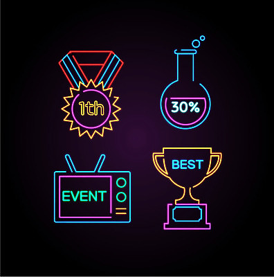 아이콘 프레임 이벤트 사람없음 세트 라벨 텔레비전 최고 트로피 메달 플라스크 비커 네온 네온아트 2D아이콘 AI파일 실험기구 전자제품 상_우승 상_상패 파일형식 벡터