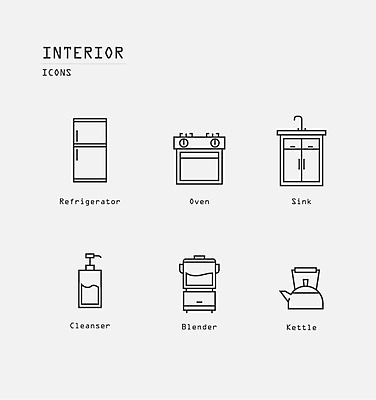 아이콘 주전자 사람없음 인테리어 세트 오븐 믹서 라인아이콘 싱크대 냉장고 2D아이콘 AI파일 디자인 주방용품 가전제품 개수대 파일형식 벡터