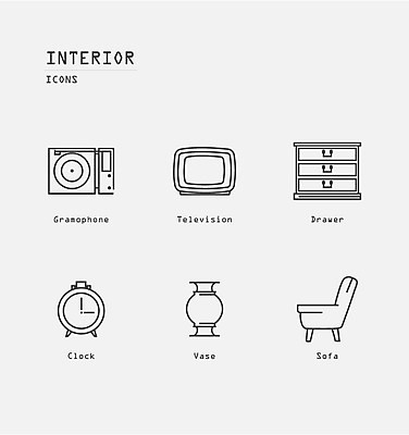 아이콘 시계 사람없음 인테리어 세트 소파 꽃병 텔레비전 레코드 라인아이콘 서랍장 턴테이블 2D아이콘 AI파일 디자인 꽃 가구 의자 전자제품 음반 파일형식 벡터