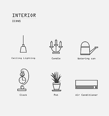 아이콘 화분 시계 촛불 조명 사람없음 세트 물뿌리개 에어컨 라인아이콘 촛대 2D아이콘 AI파일 초 가전제품 파일형식 벡터