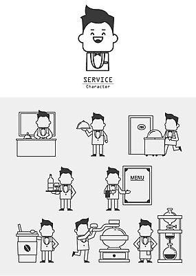 아이콘 남자 커피 여러명 세트 와인 계산대 라인아이콘 서비스 서빙 바리스타 호텔리어 얼굴없음 2D아이콘 AI파일 직업 음료 다수 주류 사람 파일형식 벡터