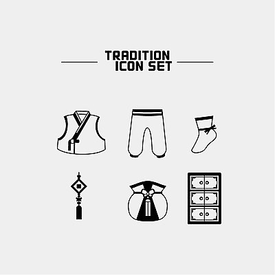아이콘 한국전통 전통 바지 복주머니 사람없음 세트 라인아이콘 저고리 버선 수납함 2D아이콘 AI파일 하의 양말 전통소품 한국 한복 파일형식 벡터