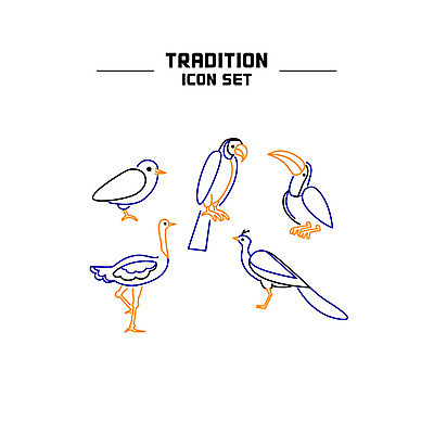 동물 아이콘 조류 사람없음 세트 공작 라인아이콘 앵무새 타조 큰부리새 트로피컬아트 2D아이콘 AI파일 그림 파일형식 벡터