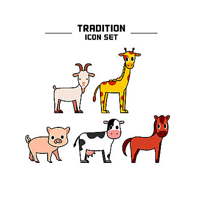 동물 아이콘 염소 사람없음 세트 말_동물 돼지 기린 라인아이콘 젖소 볼드라인 2D아이콘 AI파일 포유류 소 파일형식 벡터