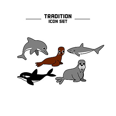 동물 아이콘 사람없음 세트 바다표범 물개 라인아이콘 돌고래 상어 바다사자 볼드라인 2D아이콘 AI파일 포유류 어류 바다동물 수중동물 파일형식 벡터