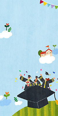 PSD 여자 남자 꽃다발 일러스트 학사모 졸업 청소년 주택 상반신 세명 새싹 축하 졸업가운 가랜드 국내일러스트 식물 모자_잡화 교육 꽃 컨셉 사람 건물 가운 파티용품 파일형식