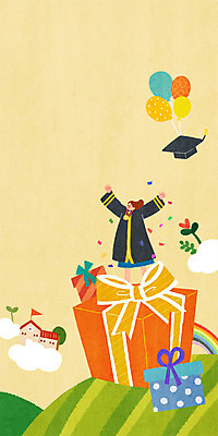 전신 PSD 구름 여자 무지개 일러스트 학사모 졸업 학교 청소년 졸업생 선물 한명 새싹 졸업가운 풍선 국내일러스트 자연요소 식물 모자_잡화 1 교육 사람 가운 파일형식