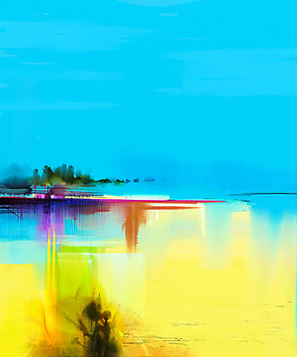 JPG 해외이미지 호수 하늘색 일러스트 풍경 사람없음 노란색 그림 손그림 유화 풍경화 해외202004 해외일러스트 컬러 미술 파란색 파일형식 이미지허브