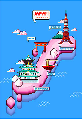 지도 일러스트 사람없음 일본 벚꽃 라멘 기모노 후지산 도쿄타워 오사카성 픽셀 신사_일본건축 국내일러스트 AI파일 꽃 아시아 산 세계문화유산 면류 일본전통의상 일본건축 일본음식 파일형식 벡터