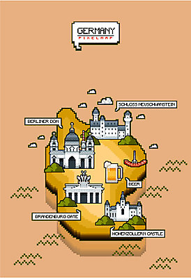 지도 일러스트 맥주 독일 사람없음 소시지 돔 베를린 노이슈반슈타인성 브란덴부르크문 픽셀 호엔촐레른성 국내일러스트 AI파일 건축물 유럽 주류 성 가공식품 파일형식 벡터