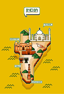 지도 일러스트 사람없음 인도 카레 타지마할 아그라성 픽셀 타블라 국내일러스트 AI파일 아시아 음식 타악기 세계문화유산 파일형식 벡터