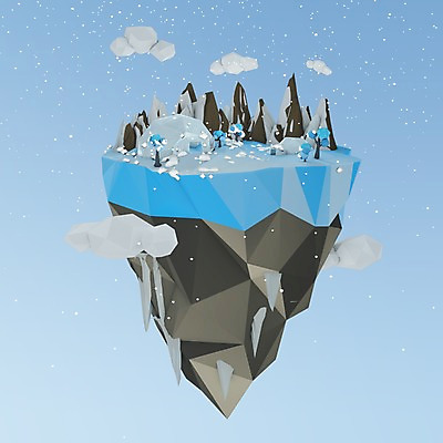 PSD 나무 구름 편집이미지 섬 겨울 산 사람없음 그래픽 3D 얼음 눈 디지털합성 이글루 폴리곤 로우폴리 편집3D 자연요소 식물 계절 날씨 파일형식