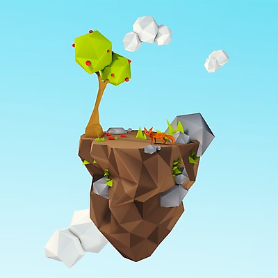 PSD 나무 구름 편집이미지 한마리 섬 잔디 사람없음 그래픽 3D 바위 사과 디지털합성 여우 사과나무 폴리곤 로우폴리 편집3D 자연요소 식물 1 과일 포유류 돌_바위 파일형식
