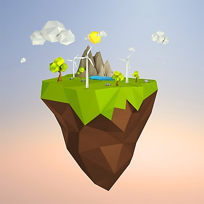 PSD 나무 구름 편집이미지 섬 산 사람없음 그래픽 강 태양 3D 바위 풍력에너지 디지털합성 폴리곤 로우폴리 편집3D 자연요소 식물 돌_바위 그린에너지 파일형식