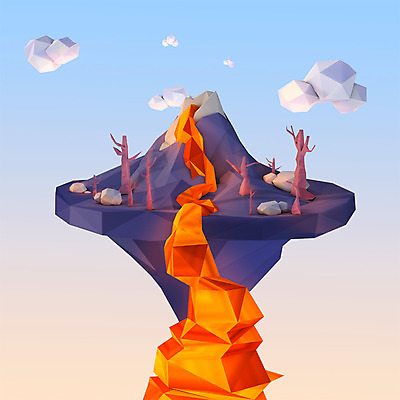 PSD 나무 구름 편집이미지 섬 사람없음 그래픽 3D 바위 디지털합성 화산 용암 폴리곤 로우폴리 편집3D 자연요소 식물 산 돌_바위 파일형식
