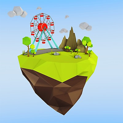 PSD 나무 구름 편집이미지 섬 산 사람없음 그래픽 3D 바위 디지털합성 대관람차 폴리곤 로우폴리 편집3D 자연요소 식물 돌_바위 놀이기구 파일형식