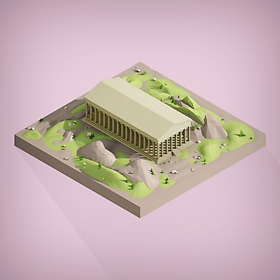 PSD 편집이미지 신전 잔디 사람없음 그래픽 3D 바위 풀 그리스 디지털합성 아테네 아이소메트릭 파르테논신전 랜드마크 팝업일러스트 폴리곤 로우폴리 편집3D 식물 유럽 고건축 돌_바위 파일형식