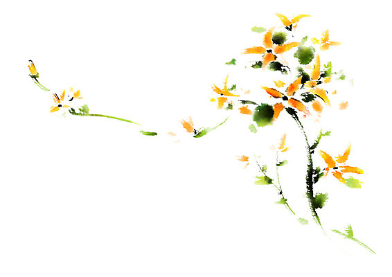 PSD 일러스트 캘리그라피 붓터치 사람없음 개나리 번짐 국내일러스트 꽃 파일형식 효과