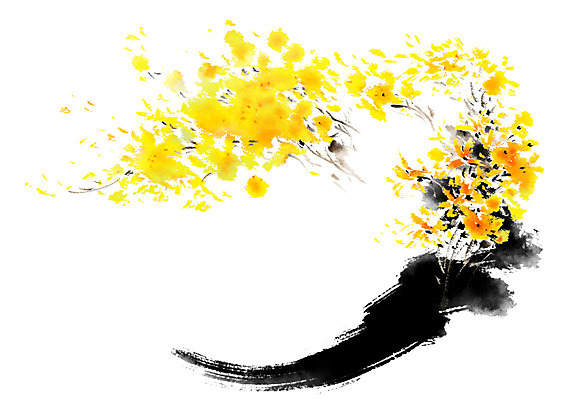 PSD 일러스트 캘리그라피 붓터치 사람없음 노란색 개나리 국내일러스트 꽃 컬러 파일형식