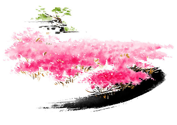 PSD 나무 꽃 분홍색 꽃밭 일러스트 캘리그라피 붓터치 사람없음 번짐 국내일러스트 식물 컬러 파일형식 효과