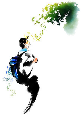 PSD 나무 남자 가방 일러스트 캘리그라피 붓터치 한명 서기 들기 상반신 성인 국내일러스트 식물 1 잡화 모션 사람 파일형식