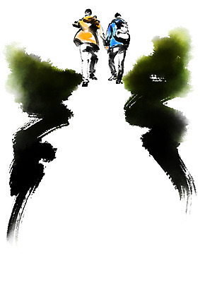 전신 PSD 남자 일러스트 캘리그라피 붓터치 성인 두명 손잡기 등산 번짐 국내일러스트 모션 사람 트래킹 파일형식 효과