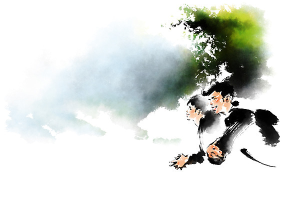 PSD 나무 여자 남자 일러스트 캘리그라피 붓터치 상반신 성인 두명 번짐 국내일러스트 식물 사람 파일형식 효과