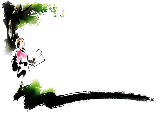 PSD 나무 여자 일러스트 캘리그라피 붓터치 한명 서기 들기 상반신 성인 책 독서 기댐 번짐 국내일러스트 식물 1 모션 사람 파일형식 효과