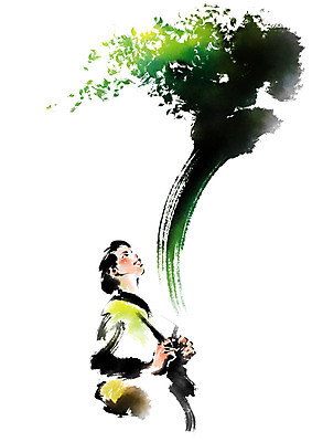 PSD 나무 여자 일러스트 캘리그라피 붓터치 한명 서기 상반신 성인 번짐 국내일러스트 식물 1 모션 사람 파일형식 효과