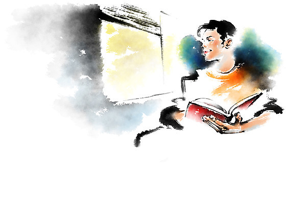 PSD 응시 남자 일러스트 캘리그라피 창문 붓터치 한명 상반신 성인 독서 번짐 방안 국내일러스트 1 시선 사람 파일형식 효과