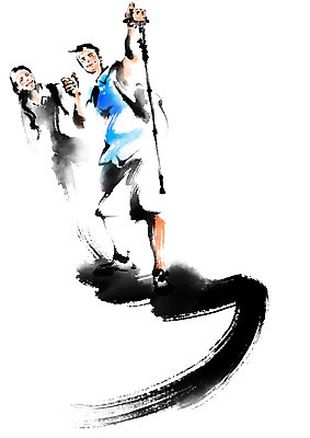 전신 PSD 여자 남자 일러스트 캘리그라피 붓터치 상반신 성인 두명 손잡기 등산 가리킴 번짐 등산스틱 국내일러스트 모션 사람 손짓 트래킹 등산용품 파일형식 효과