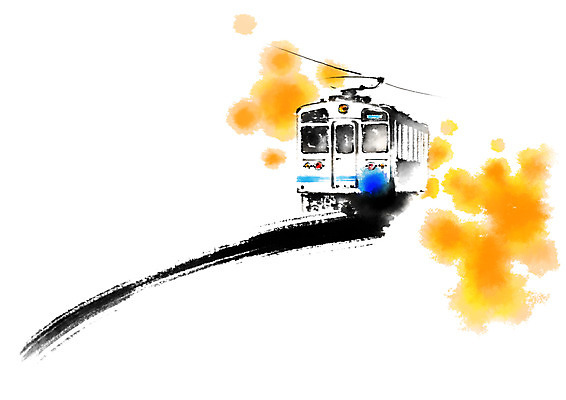 PSD 일러스트 캘리그라피 붓터치 사람없음 기차 번짐 국내일러스트 육상교통 대중교통 파일형식 효과