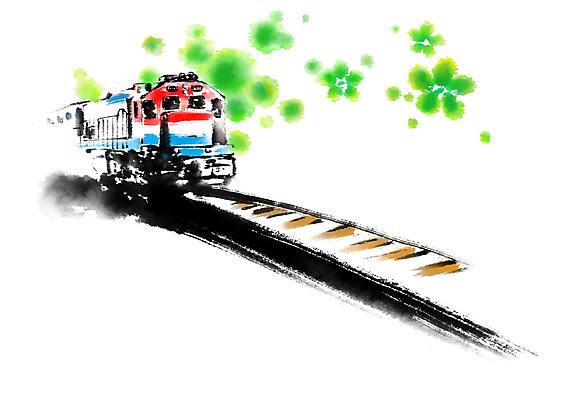 PSD 일러스트 캘리그라피 붓터치 사람없음 초록색 기찻길 기차 철도의날 국내일러스트 육상교통 컬러 대중교통 파일형식 법정기념일