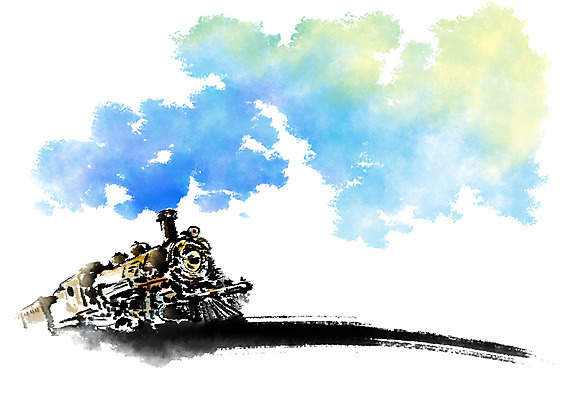 PSD 하늘색 일러스트 캘리그라피 하늘 붓터치 사람없음 기차 번짐 국내일러스트 육상교통 대중교통 파란색 파일형식 효과