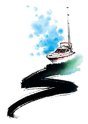 PSD 바다 일러스트 캘리그라피 하늘 붓터치 사람없음 번짐 선박 국내일러스트 수상교통 파일형식 효과