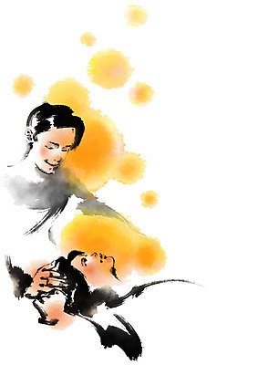 PSD 커플 여자 남자 일러스트 캘리그라피 붓터치 상반신 성인 두명 노란색 번짐 국내일러스트 컬러 관계 사람 파일형식 효과