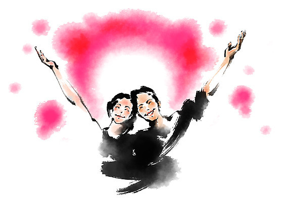 PSD 커플 여자 남자 분홍색 일러스트 캘리그라피 팔벌리기 붓터치 상반신 성인 두명 번짐 국내일러스트 컬러 관계 모션 사람 파일형식 효과
