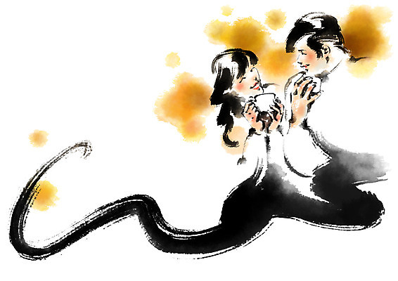 PSD 커플 여자 남자 커피 일러스트 캘리그라피 붓터치 웃음 상반신 성인 두명 마주보기 번짐 국내일러스트 음료 관계 모션 표정 사람 파일형식 효과