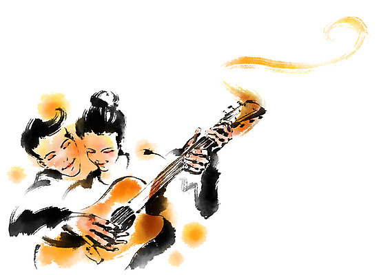 PSD 커플 여자 남자 연주 일러스트 캘리그라피 상반신 성인 두명 기타 국내일러스트 음악 관계 현악기 사람 파일형식