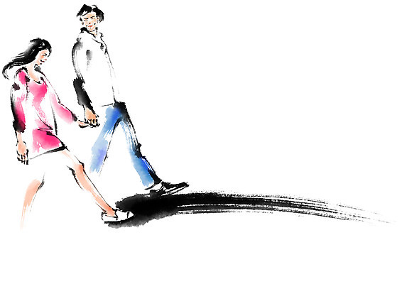 전신 PSD 커플 여자 남자 일러스트 캘리그라피 붓터치 성인 두명 손잡기 국내일러스트 관계 모션 사람 파일형식