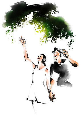 PSD 나무 커플 여자 남자 일러스트 캘리그라피 상반신 성인 두명 손잡기 가리킴 번짐 국내일러스트 식물 관계 모션 사람 손짓 파일형식 효과