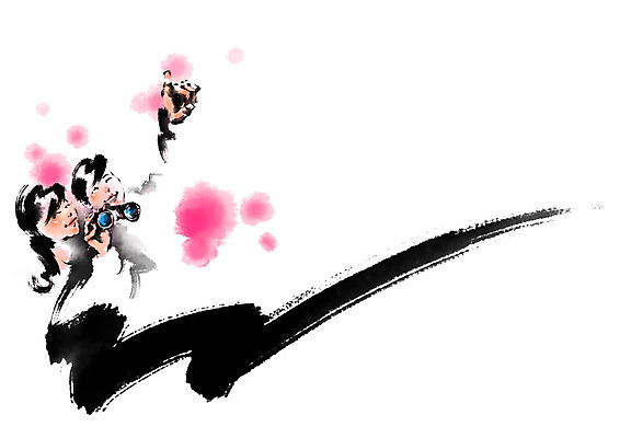 PSD 커플 여자 남자 분홍색 일러스트 캘리그라피 붓터치 상반신 성인 두명 망원경 가리킴 번짐 국내일러스트 컬러 관계 사람 손짓 파일형식 효과