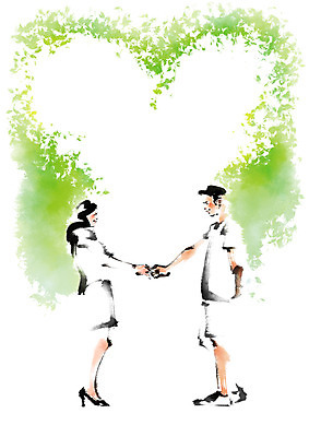 전신 PSD 커플 여자 남자 일러스트 캘리그라피 상반신 성인 두명 연두색 손잡기 하트 국내일러스트 모양 관계 모션 사람 초록색 파일형식