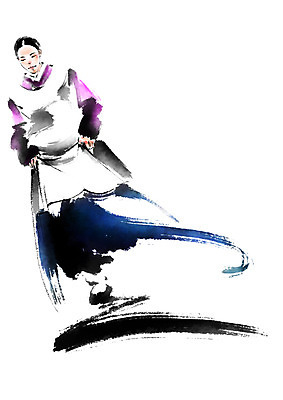 전신 PSD 여자 일러스트 캘리그라피 붓터치 한명 성인 한복 상궁 국내일러스트 1 한국전통 사람 전통의상 파일형식