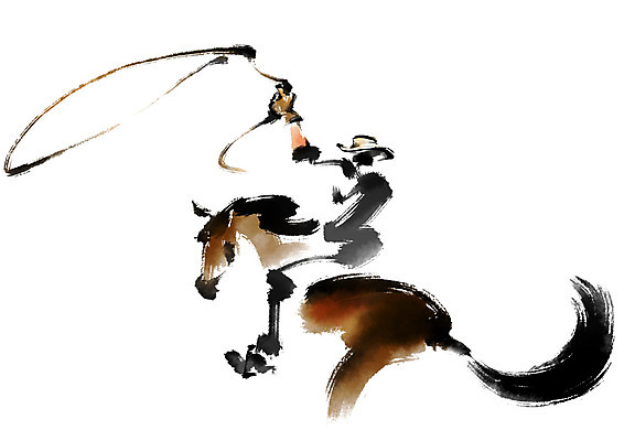 전신 PSD 남자 밧줄 일러스트 캘리그라피 붓터치 한명 성인 말_동물 카우보이 국내일러스트 1 줄 포유류 사람 파일형식