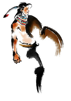 PSD 남자 일러스트 캘리그라피 붓터치 한명 상반신 성인 인디언 전통의상 국내일러스트 1 전통 아메리카 사람 파일형식